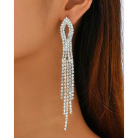 1Pair Hollow Out Rhinestone Tassel Drop Earrings - white