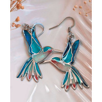 1Pair Hummingbird Shaped Hook Earirngs - silver