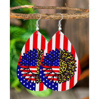 1Pair Independence Day American Flag Leopard Sunflower Waterdrop Hook Earrings - style2