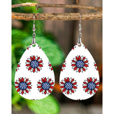 1Pair Independence Day American Flag Sunflower Waterdrop Hook Earrings - white