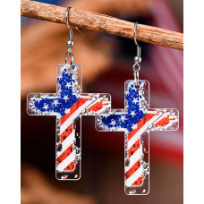 1Pair Independence Day Cross Pattern Drop Earrings - Multicolor