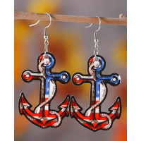 1Pair Independence Day Flag Anchor Shaped Drop Earrings - Multicolor