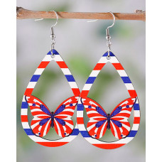 1Pair Independence Day Flag Butterfly Hollow Out Waterdrop Earrings - Multicolor