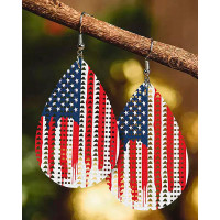 1Pair Independence Day Flag Hollow Out Hook Earrings - Multicolor