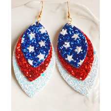 1Pair Independence Day Flag Layered Sequin Drop Earrings - style1