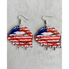 1Pair Independence Day Flag Lip Shaped Hook Earrings - style1