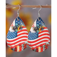 1Pair Independence Day Flag Sunflower Water Drop Earrings - Multicolor