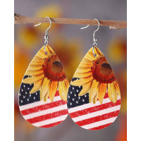 1Pair Independence Day Flag Sunflower Waterdrop Earrings - Multicolor