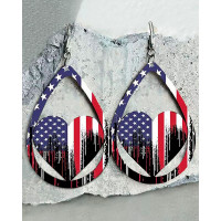 1Pair Independence Day Hollow Out Flag Heart Pattern Hook Earrings - Multicolor