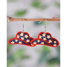 1Pair Independence Day Star Cowboy Hat Shaped Drop Earrings - Multicolor