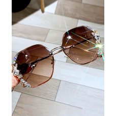 1Pair Irregular Rimless Frame Rhinestone Tinted Lens Sunglasses - style2