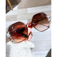 1Pair Irregular Rimless Frame Rhinestone Tinted Lens Sunglasses - style3