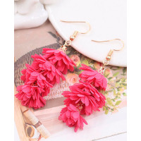 1Pair Layered Flower Shaped Bohemian Drop Earrings - hot pink