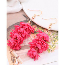 1Pair Layered Flower Shaped Bohemian Drop Earrings - hot pink