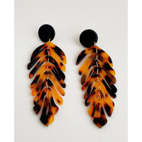 1Pair Leaf Shaped Tassel Drop Earrings - coffee