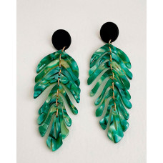 1Pair Leaf Shaped Tassel Drop Earrings - green