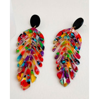 1Pair Leaf Shaped Tassel Drop Earrings - Multicolor