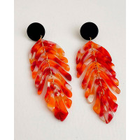 1Pair Leaf Shaped Tassel Drop Earrings - orange