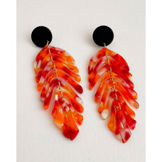 1Pair Leaf Shaped Tassel Drop Earrings - orange