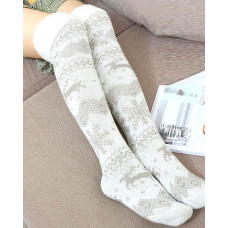 1Pair Mixed Print Over The Knee Socks - white