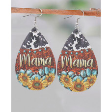 1Pair Mother's Day Mama Sunflower Print Cowboy Style Waterdrop Earrings - Multicolor