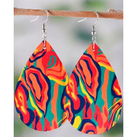 1Pair Multi-Color Abstract Print Waterdrop Earrings - Multicolor