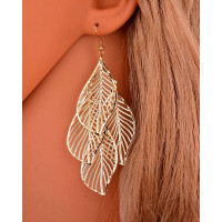 1Pair Multi Leaf Pattern Drop Earrings - gold