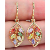 1Pair Multicolor Mystic Cubic Zirconia Leaf-Shaped Dangle Earrings - gold