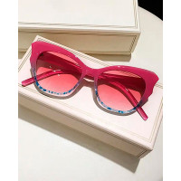 1Pair Ombre Cat Eye Asymmetrical Frame Sunglasses - pink