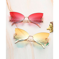 1Pair Ombre Lens Butterfly Shaped Rimless Fashion Sunglasses - yellow