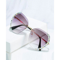 1Pair Ombre Lens Rhinestone Irregular Rimless Sunglasses - gray