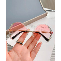 1Pair Ombre Lens Rhinestone Rimless Fashion Sunglasses - pink