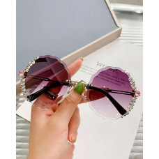 1Pair Ombre Lens Rhinestone Rimless Fashion Sunglasses - purple