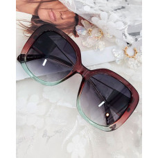 1Pair Ombre Wide Square Frame Sunglasses - Green & Pink