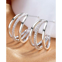 1Pair Open C Shaped Triple Hoop Earrings - silver