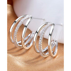 1Pair Open C Shaped Triple Hoop Earrings - silver