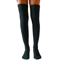 1Pair Over The Knee High Cable Knit Long Socks - black