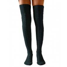 1Pair Over The Knee High Cable Knit Long Socks - black