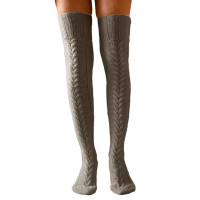 1Pair Over The Knee High Cable Knit Long Socks - Dark grey