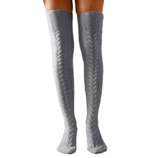 1Pair Over The Knee High Cable Knit Long Socks - gray