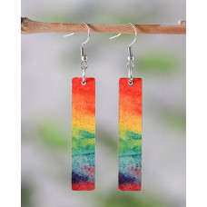 1Pair Painting Ombre Rectangle Hook Drop Earrings - Multicolor