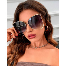 1Pair Pearls Half Round Big Frame Gradient Sunglasses - Dark grey