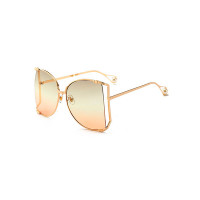 1Pair Pearls Half Round Big Frame Gradient Sunglasses - orange