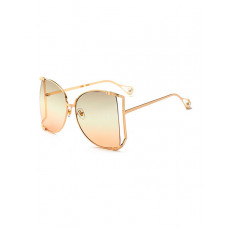 1Pair Pearls Half Round Big Frame Gradient Sunglasses - orange