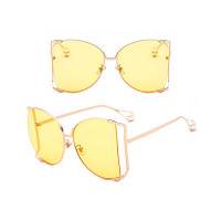 1Pair Pearls Half Round Big Frame Gradient Sunglasses - yellow