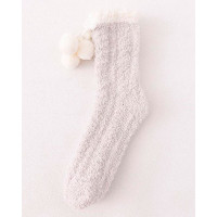 1Pair Pom Pom Fuzzy Thermal Socks - gray