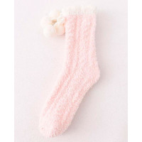 1Pair Pom Pom Fuzzy Thermal Socks - pink