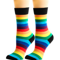 1Pair Rainbow Stripe Party Pride Month Socks - black