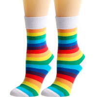 1Pair Rainbow Stripe Party Pride Month Socks - white