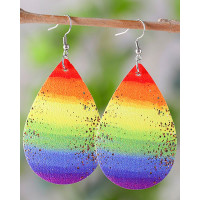 1Pair Rainbow Stripe Print Water Drop Hook Earrings - style1